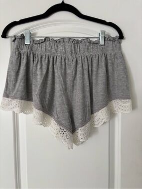 Free People Intimately Gray Lounge Shorts Eyelet Trim Lace Sleep Comfort NWOT L